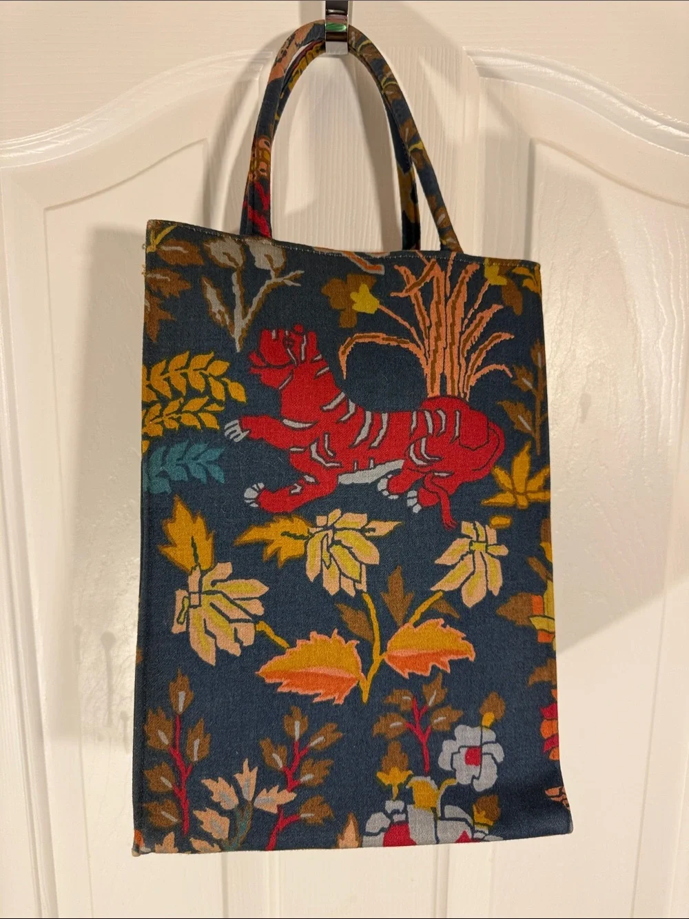 Margaret Smith Vintage Navy Multicolor Animal-Print Canvas Tote